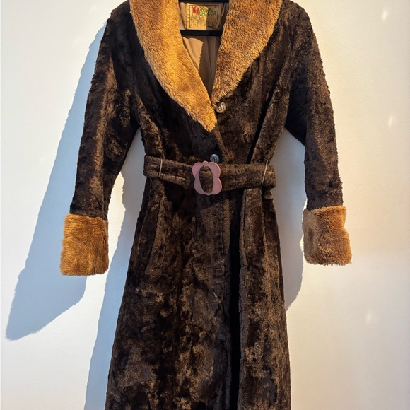 palor Jackets & Blazers - Vintage Brown Faux Fur Coat with Tan Accents